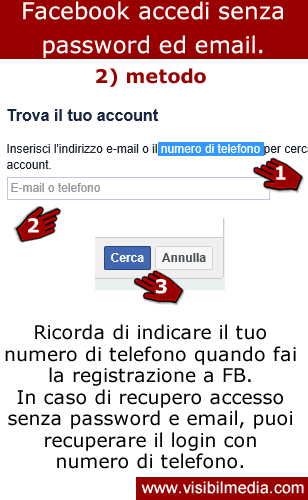 facebook accedi senza password email