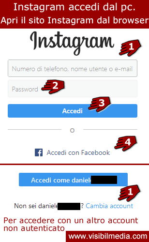 instagram accedi dal pc