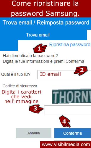 ripristinare password samsung